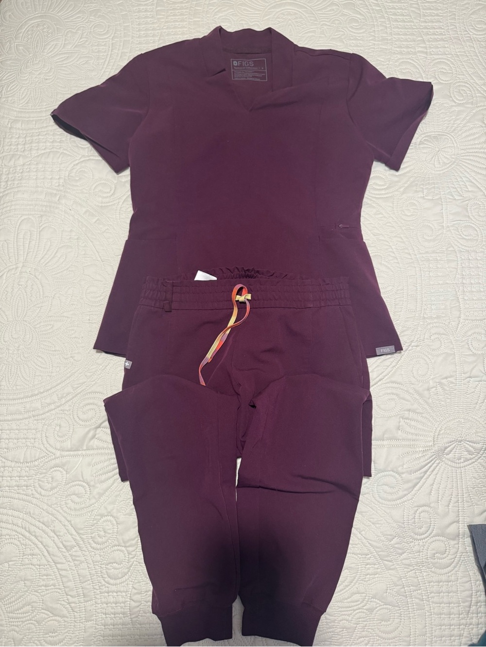 Figs Women's Maroon Scrub Top & Jogger Pants